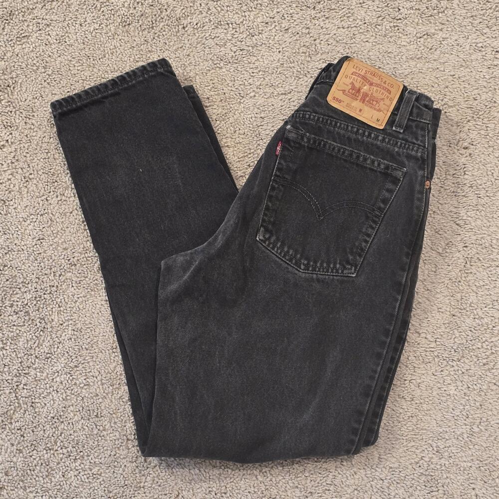 Vintage Levis 550 Womens Size 10 REG M Black Denim Relaxed Fit Tapered Leg Jeans